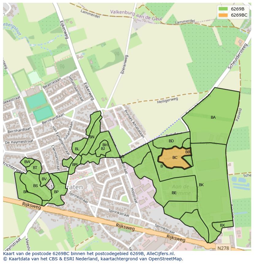 Afbeelding van het postcodegebied 6269 BC op de kaart.