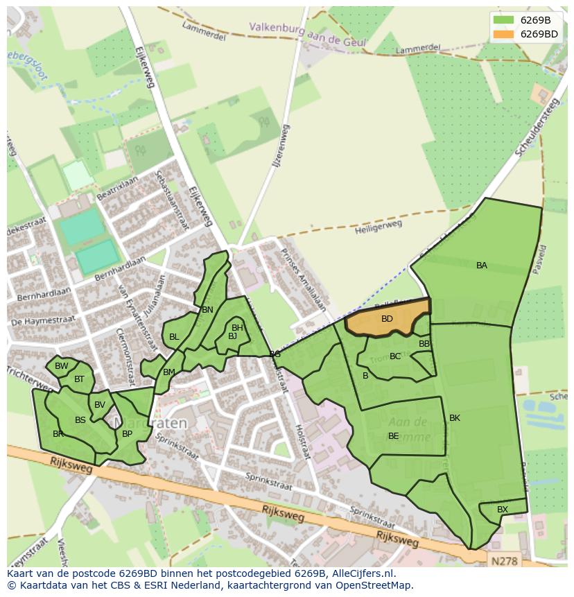 Afbeelding van het postcodegebied 6269 BD op de kaart.