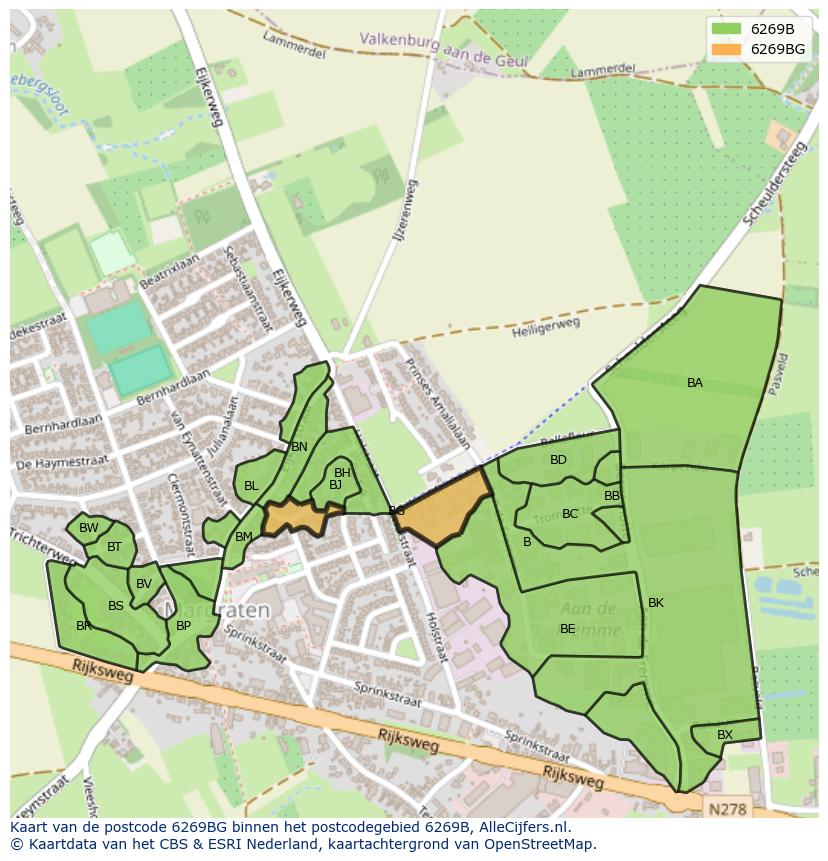 Afbeelding van het postcodegebied 6269 BG op de kaart.