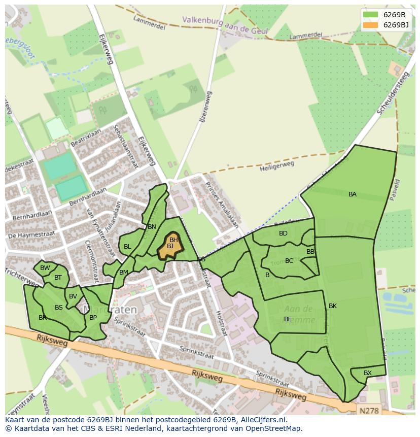 Afbeelding van het postcodegebied 6269 BJ op de kaart.