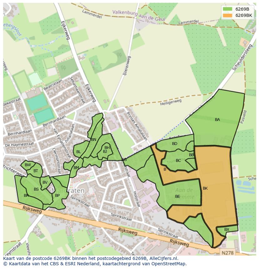 Afbeelding van het postcodegebied 6269 BK op de kaart.