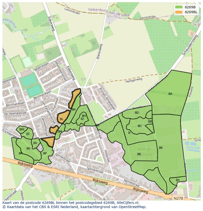 Afbeelding van het postcodegebied 6269 BL op de kaart.