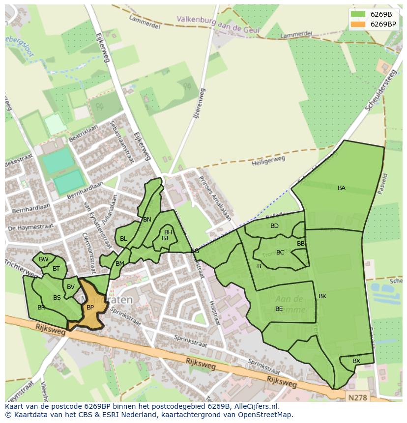 Afbeelding van het postcodegebied 6269 BP op de kaart.