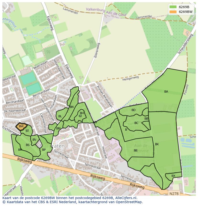 Afbeelding van het postcodegebied 6269 BW op de kaart.