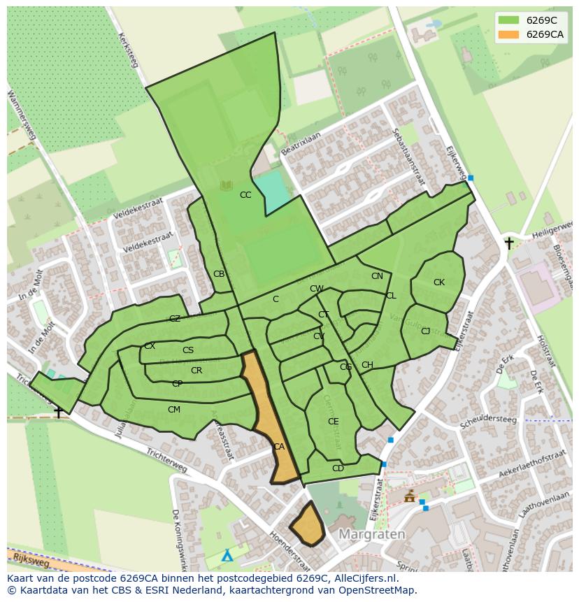 Afbeelding van het postcodegebied 6269 CA op de kaart.