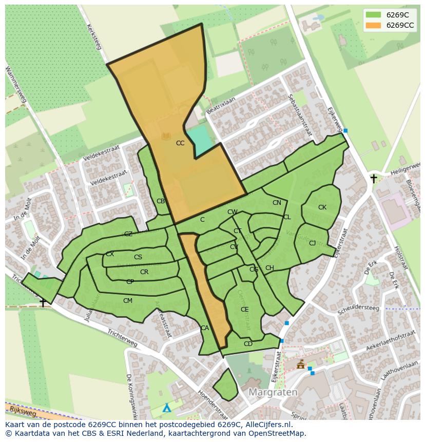 Afbeelding van het postcodegebied 6269 CC op de kaart.
