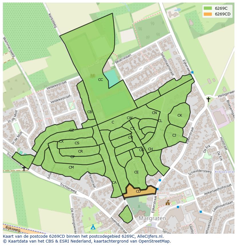 Afbeelding van het postcodegebied 6269 CD op de kaart.