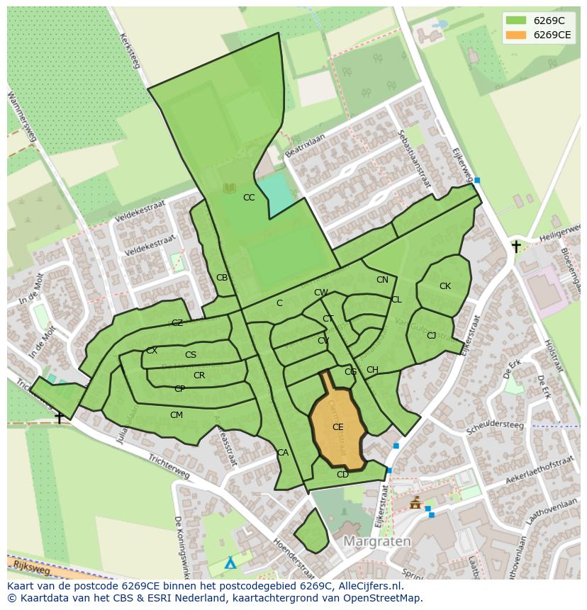 Afbeelding van het postcodegebied 6269 CE op de kaart.