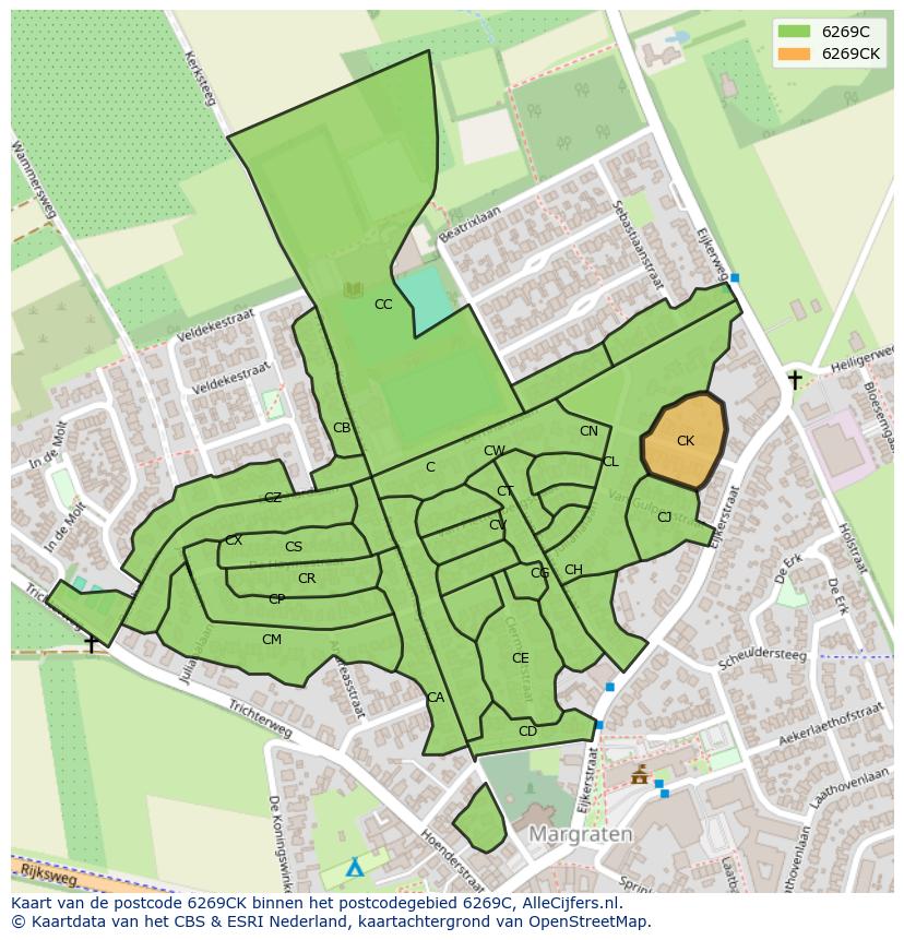 Afbeelding van het postcodegebied 6269 CK op de kaart.