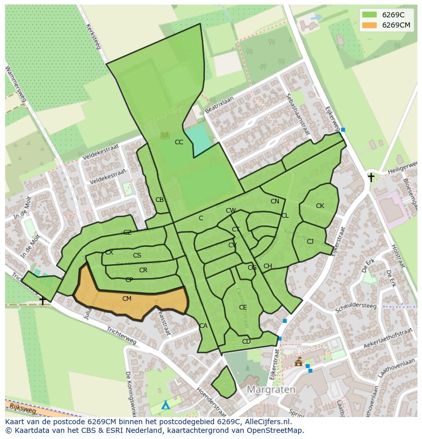 Afbeelding van het postcodegebied 6269 CM op de kaart.