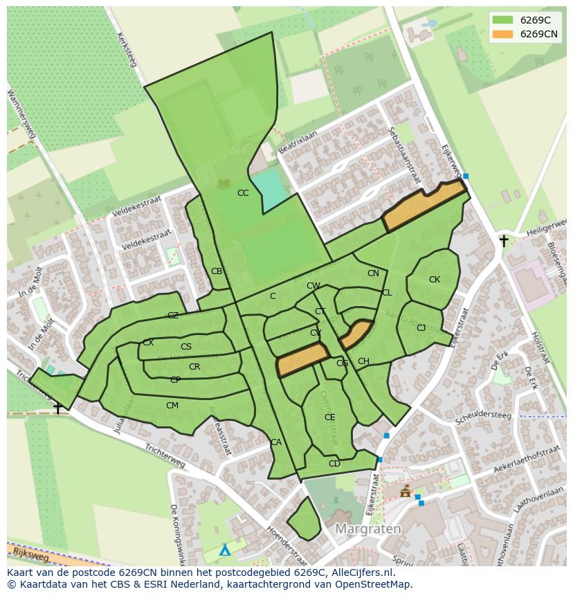 Afbeelding van het postcodegebied 6269 CN op de kaart.