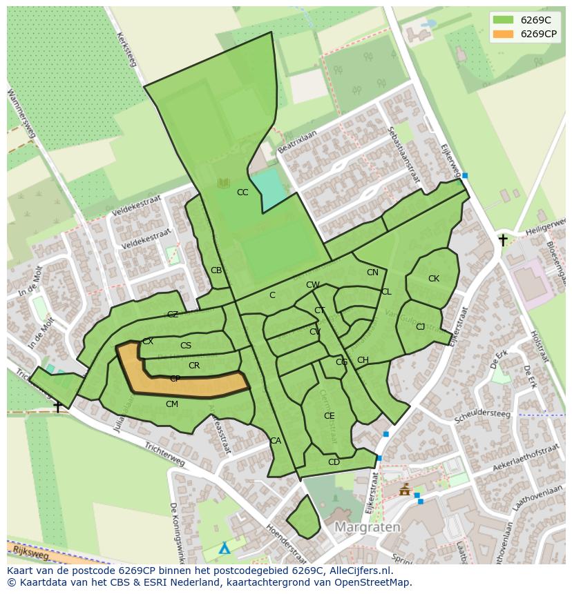 Afbeelding van het postcodegebied 6269 CP op de kaart.
