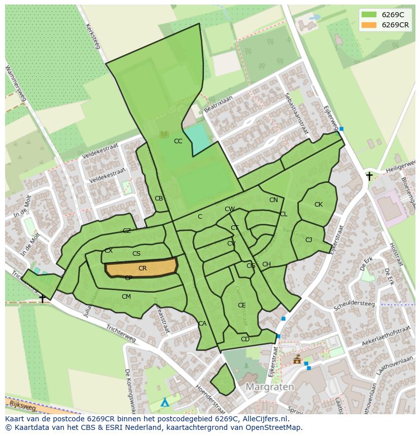 Afbeelding van het postcodegebied 6269 CR op de kaart.