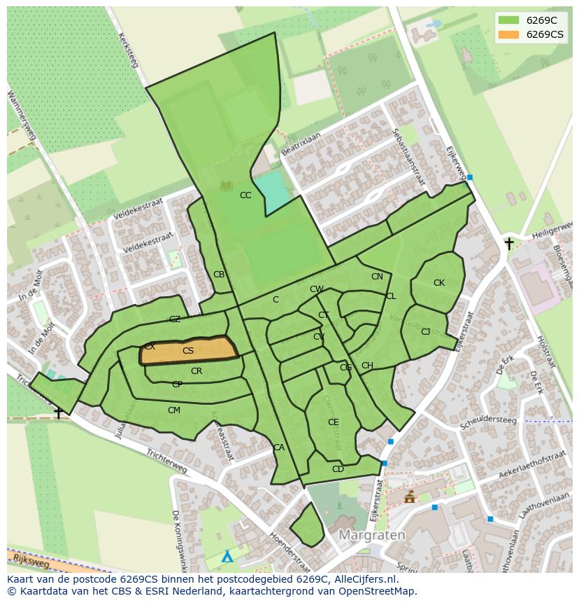 Afbeelding van het postcodegebied 6269 CS op de kaart.
