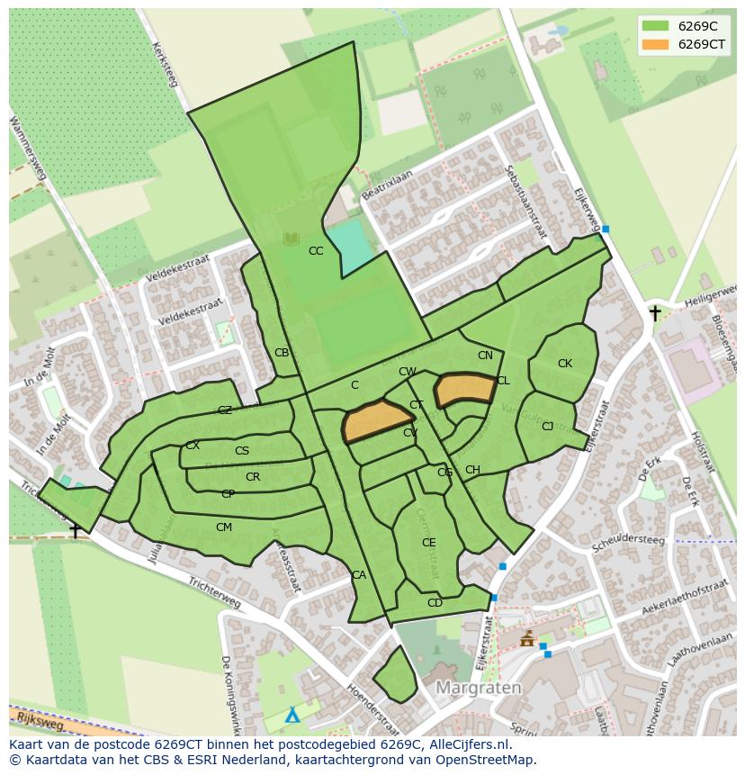 Afbeelding van het postcodegebied 6269 CT op de kaart.