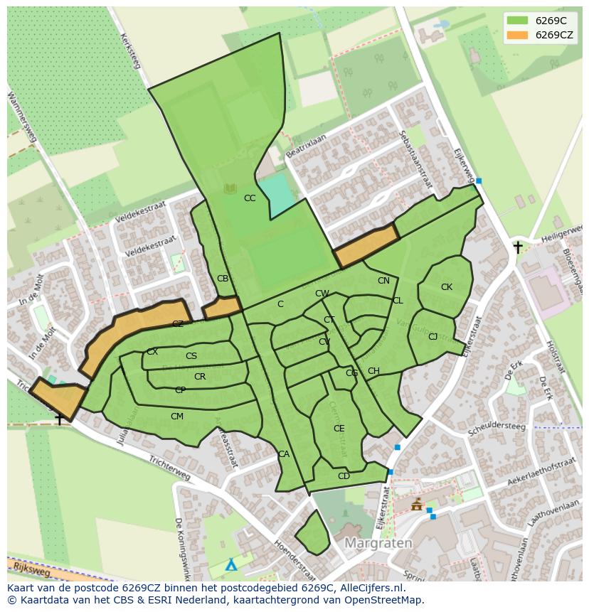 Afbeelding van het postcodegebied 6269 CZ op de kaart.