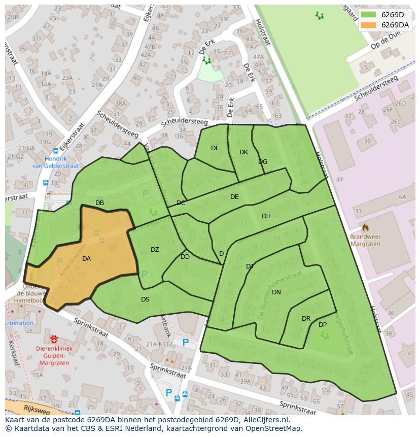 Afbeelding van het postcodegebied 6269 DA op de kaart.