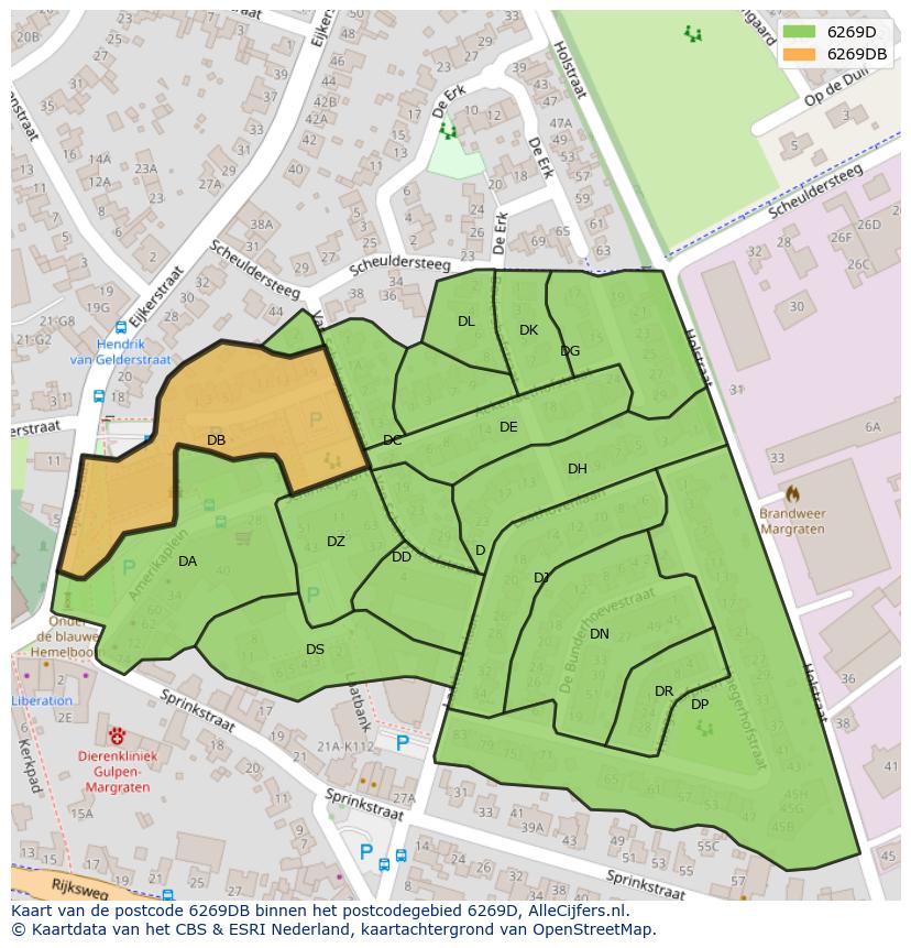 Afbeelding van het postcodegebied 6269 DB op de kaart.