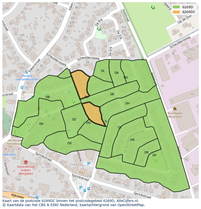 Afbeelding van het postcodegebied 6269 DC op de kaart.