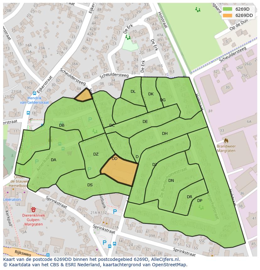 Afbeelding van het postcodegebied 6269 DD op de kaart.