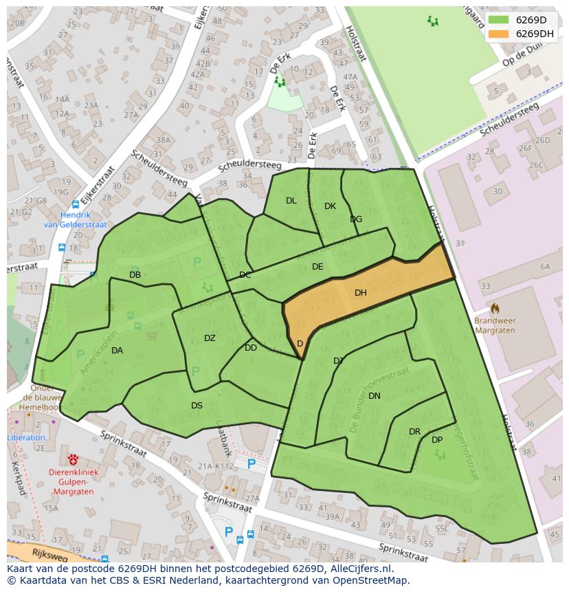 Afbeelding van het postcodegebied 6269 DH op de kaart.