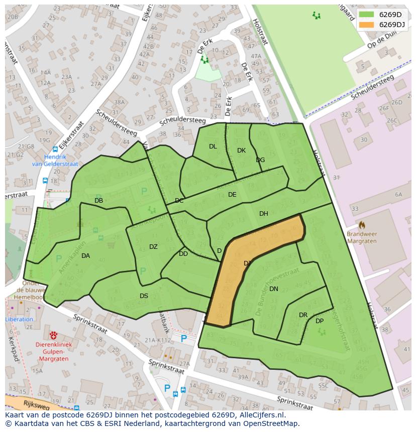 Afbeelding van het postcodegebied 6269 DJ op de kaart.