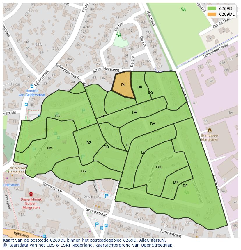 Afbeelding van het postcodegebied 6269 DL op de kaart.