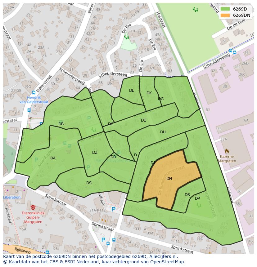 Afbeelding van het postcodegebied 6269 DN op de kaart.