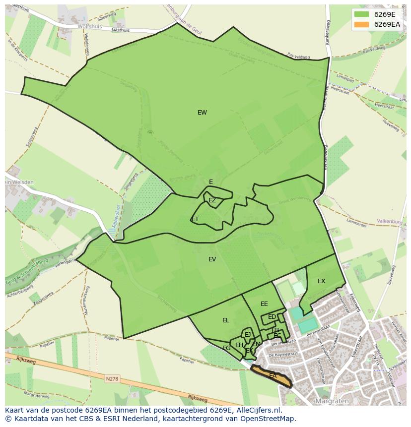 Afbeelding van het postcodegebied 6269 EA op de kaart.
