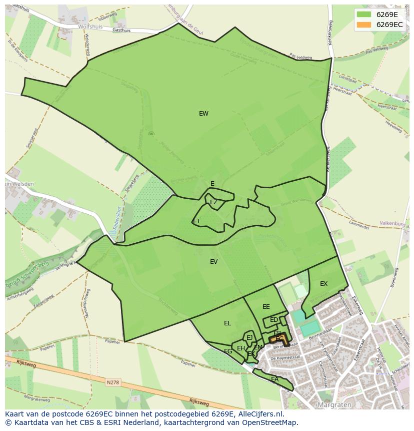 Afbeelding van het postcodegebied 6269 EC op de kaart.