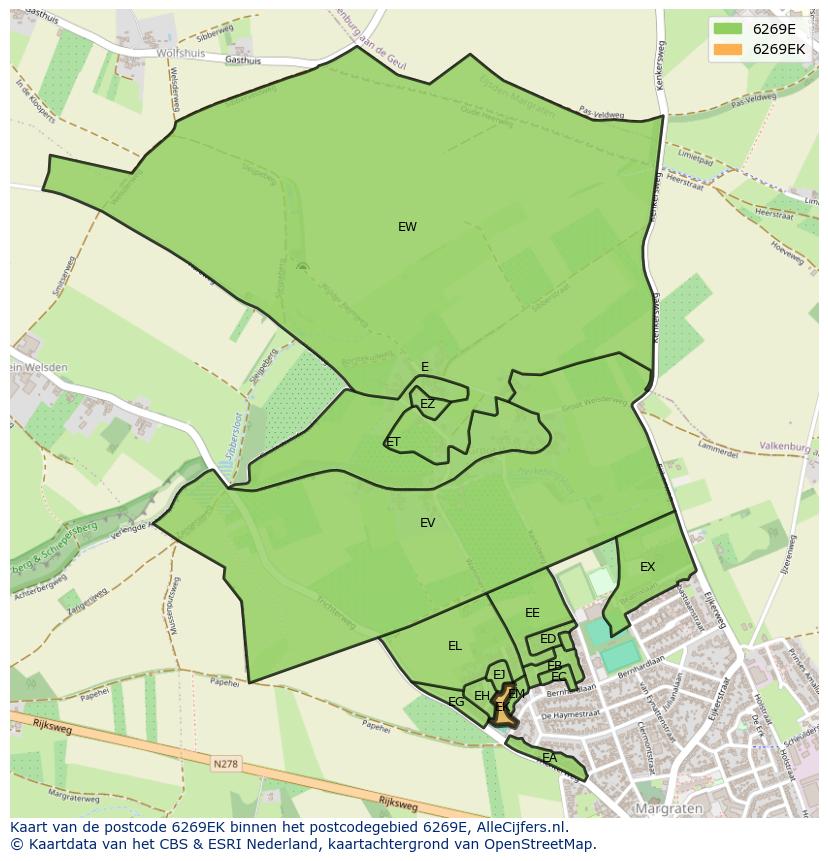 Afbeelding van het postcodegebied 6269 EK op de kaart.