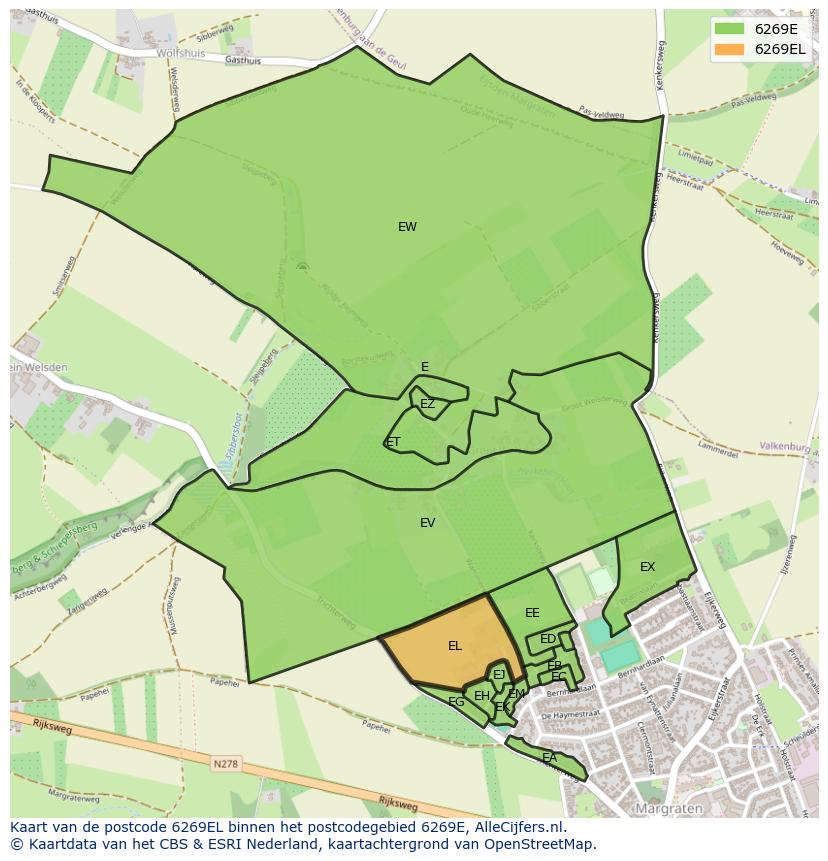 Afbeelding van het postcodegebied 6269 EL op de kaart.