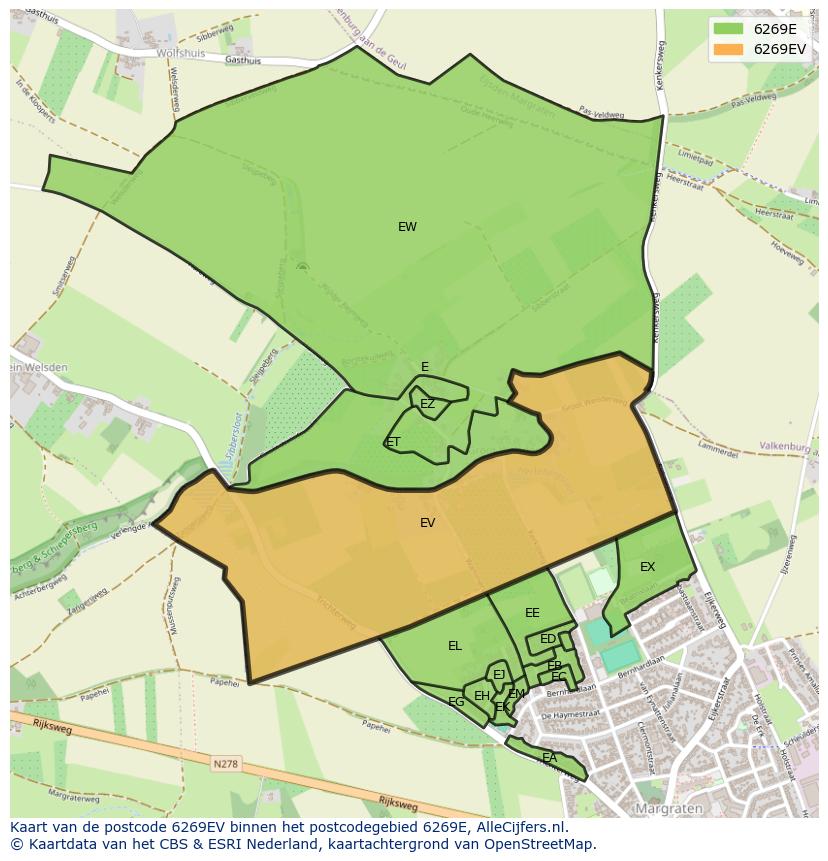 Afbeelding van het postcodegebied 6269 EV op de kaart.