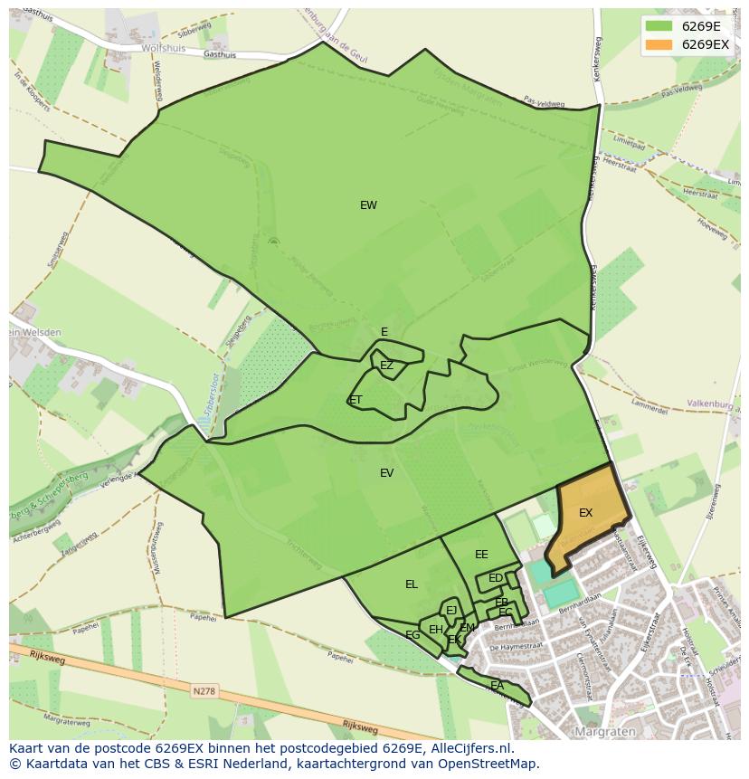 Afbeelding van het postcodegebied 6269 EX op de kaart.