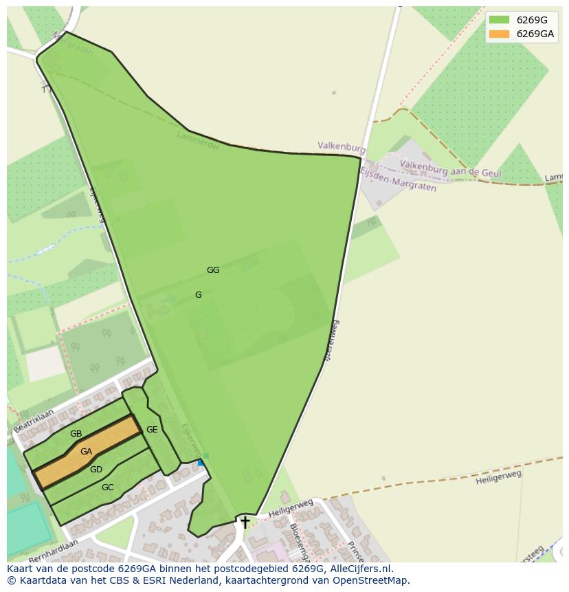 Afbeelding van het postcodegebied 6269 GA op de kaart.