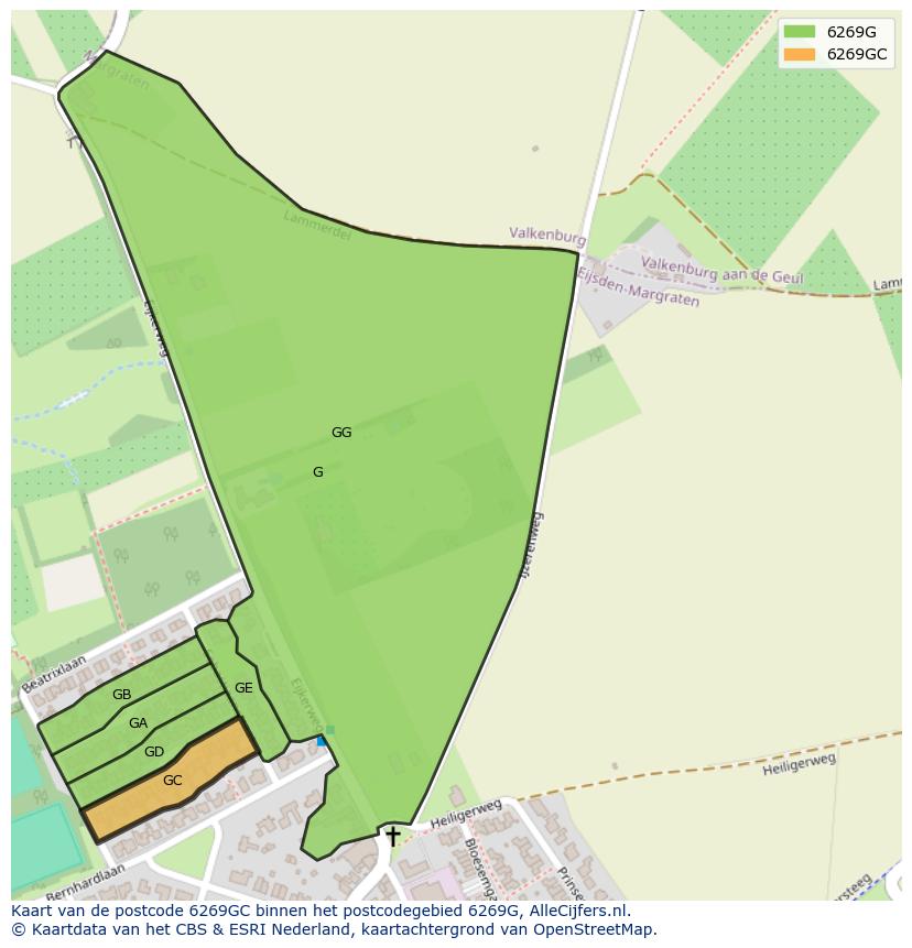 Afbeelding van het postcodegebied 6269 GC op de kaart.