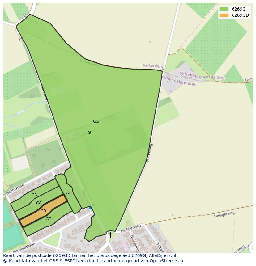 Afbeelding van het postcodegebied 6269 GD op de kaart.