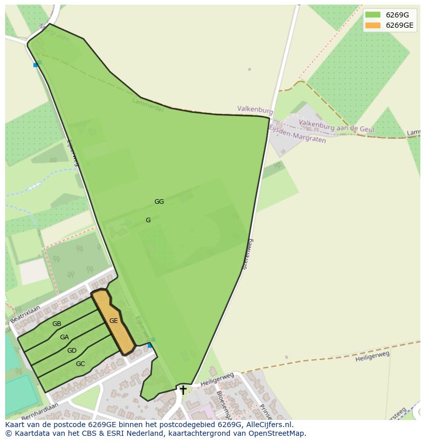 Afbeelding van het postcodegebied 6269 GE op de kaart.