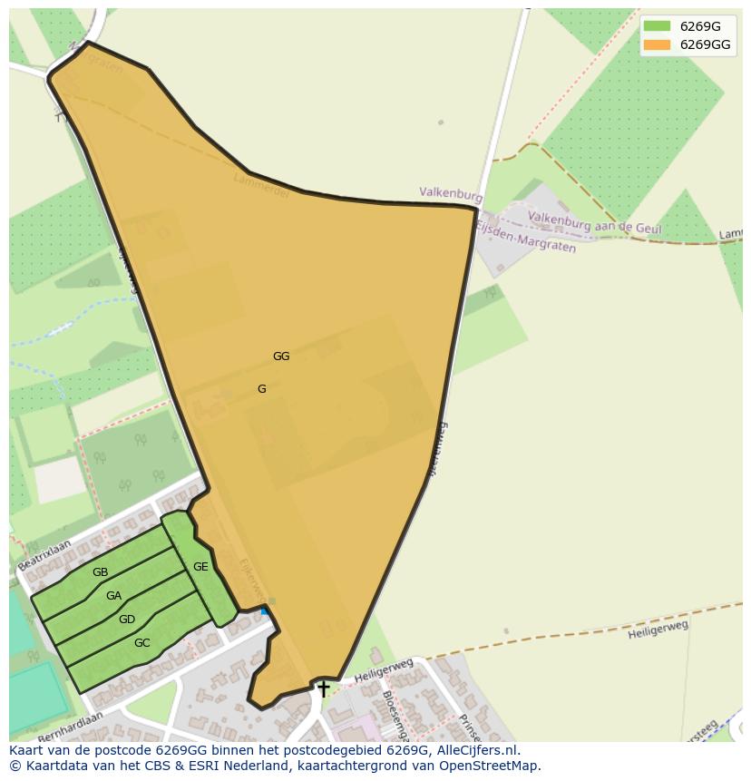 Afbeelding van het postcodegebied 6269 GG op de kaart.