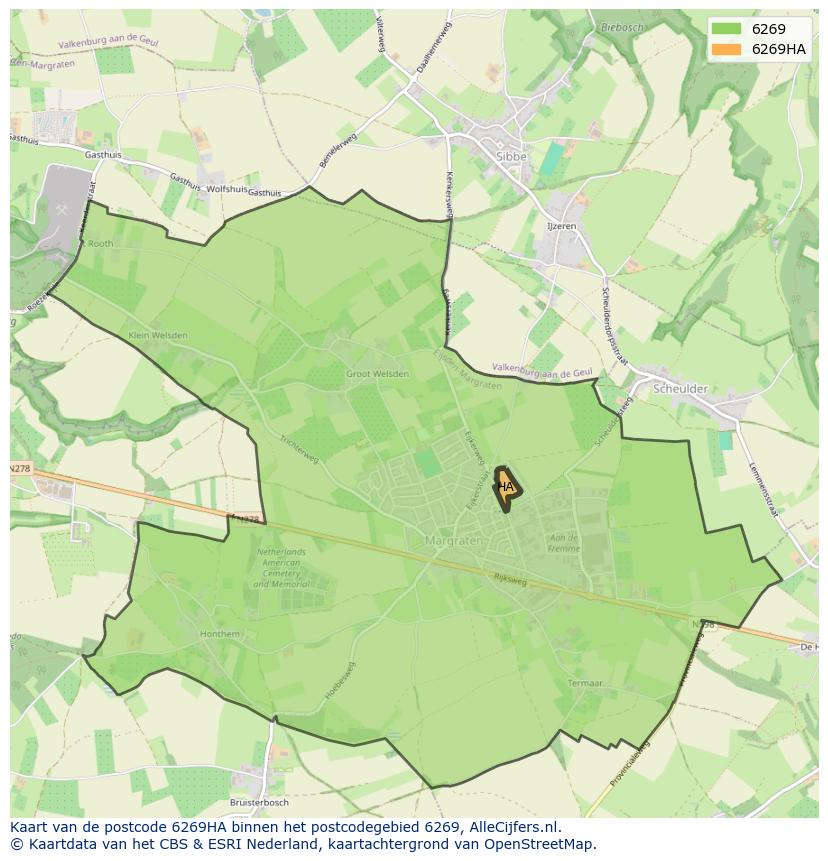 Afbeelding van het postcodegebied 6269 HA op de kaart.