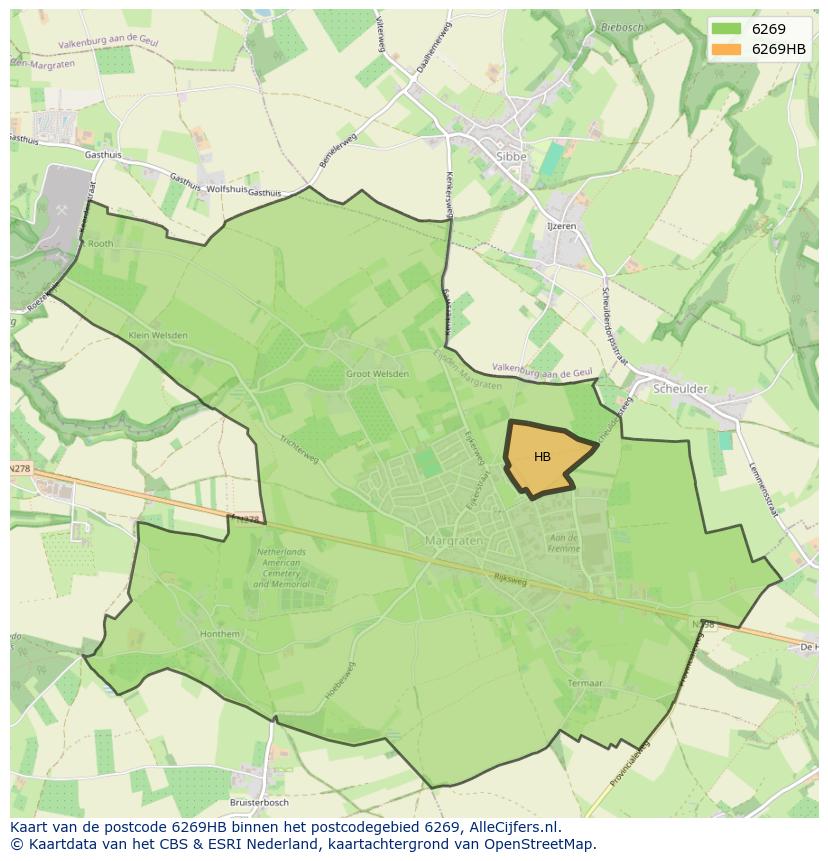 Afbeelding van het postcodegebied 6269 HB op de kaart.