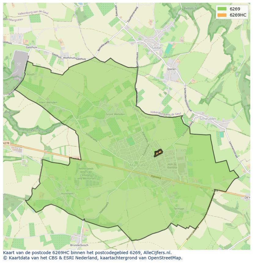 Afbeelding van het postcodegebied 6269 HC op de kaart.