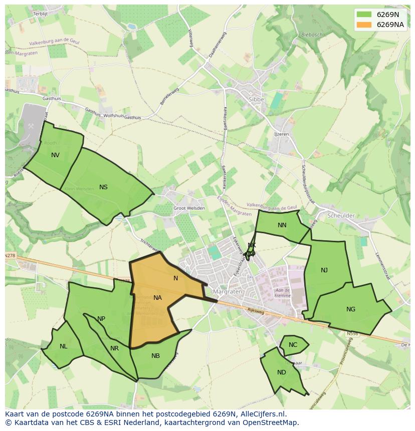 Afbeelding van het postcodegebied 6269 NA op de kaart.