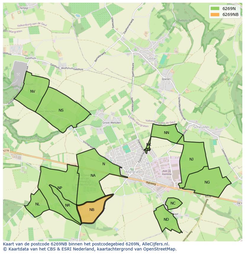 Afbeelding van het postcodegebied 6269 NB op de kaart.