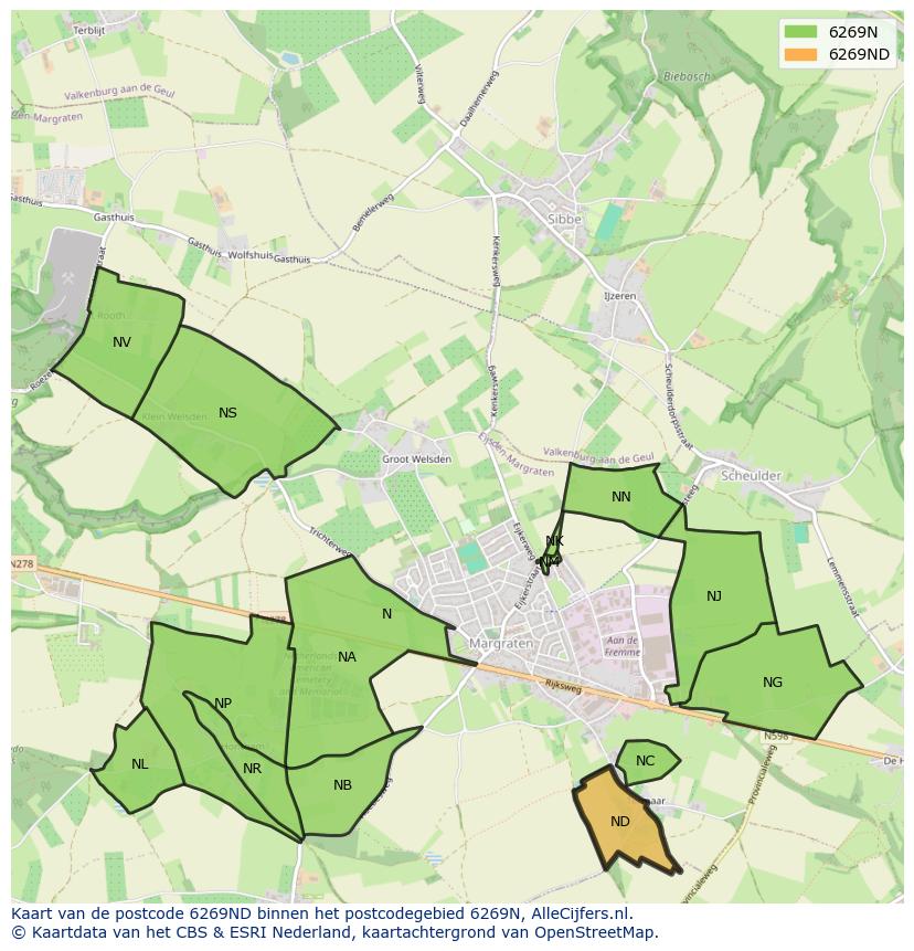 Afbeelding van het postcodegebied 6269 ND op de kaart.