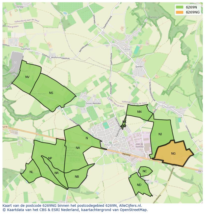 Afbeelding van het postcodegebied 6269 NG op de kaart.