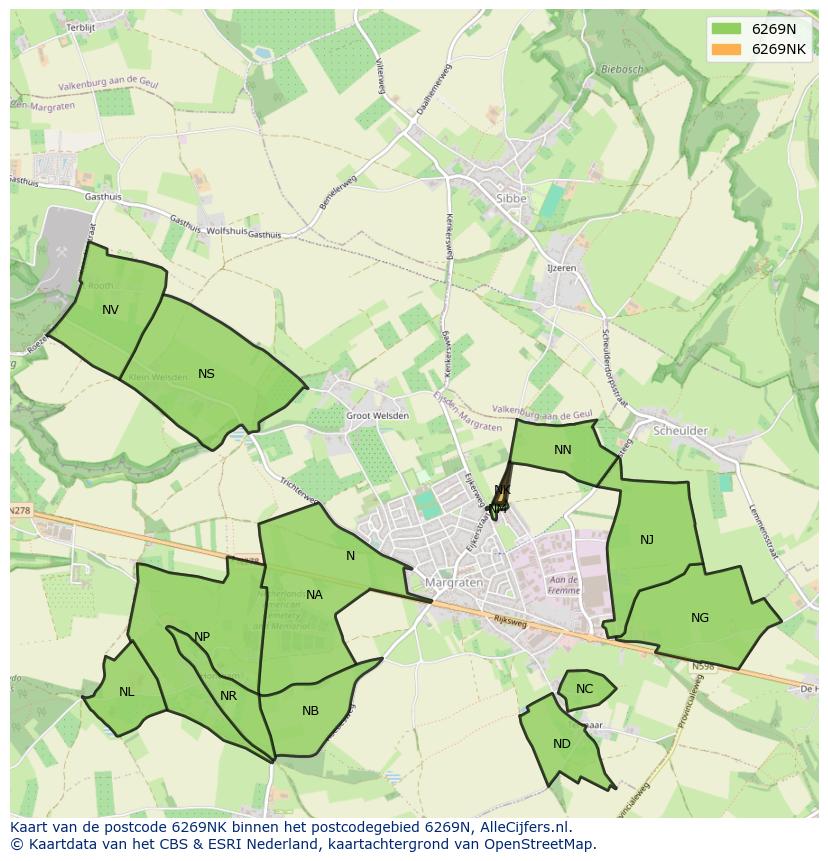 Afbeelding van het postcodegebied 6269 NK op de kaart.