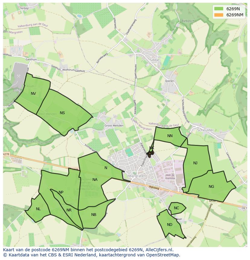 Afbeelding van het postcodegebied 6269 NM op de kaart.