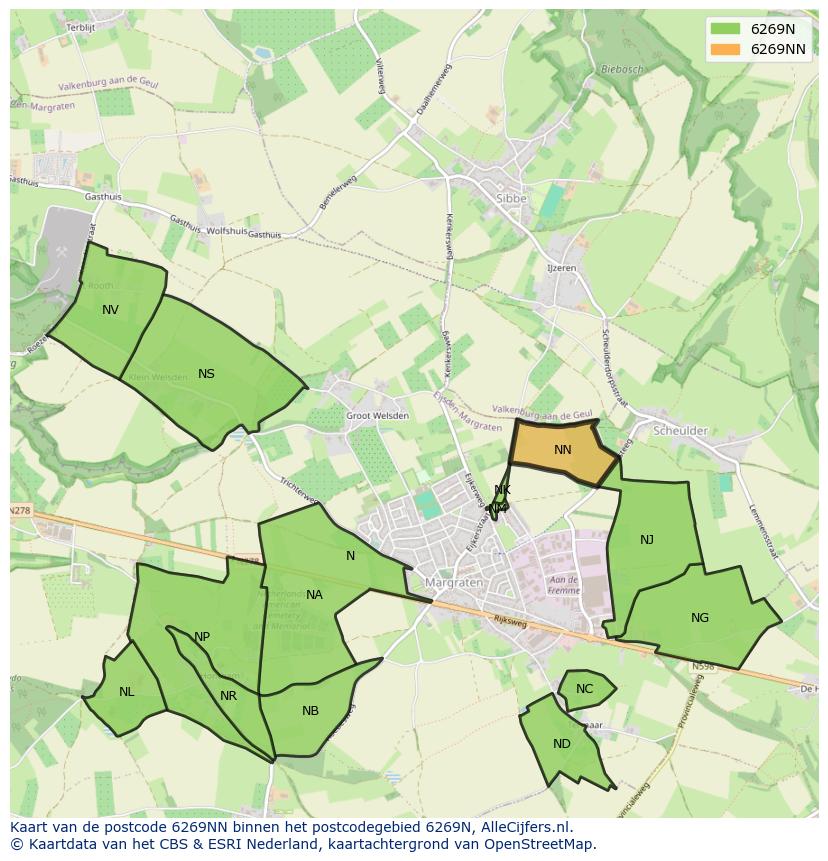 Afbeelding van het postcodegebied 6269 NN op de kaart.