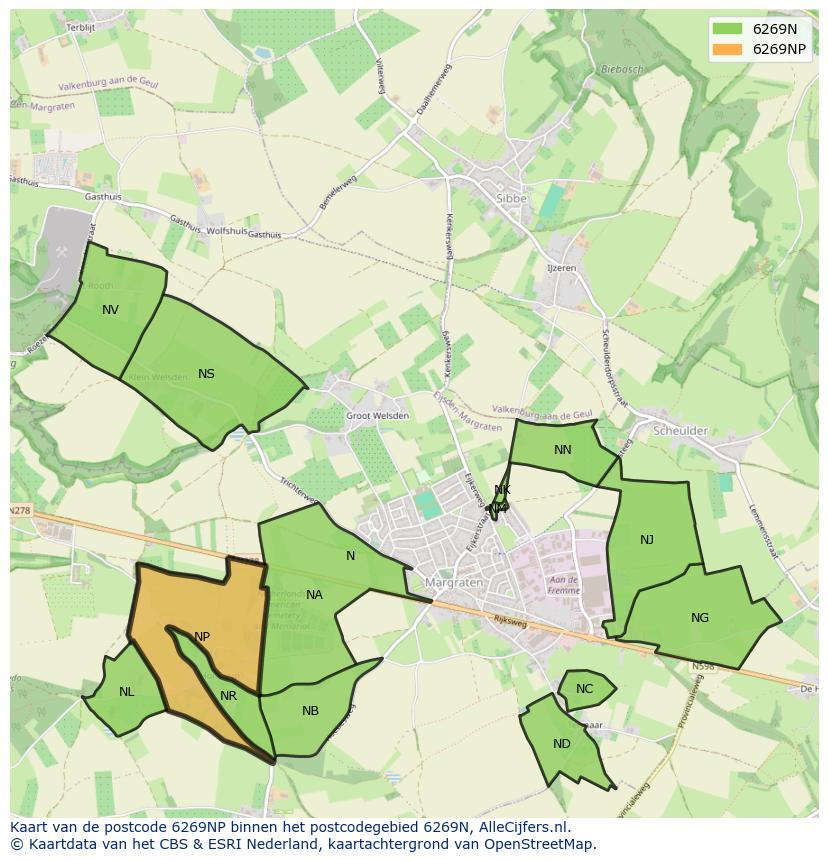 Afbeelding van het postcodegebied 6269 NP op de kaart.